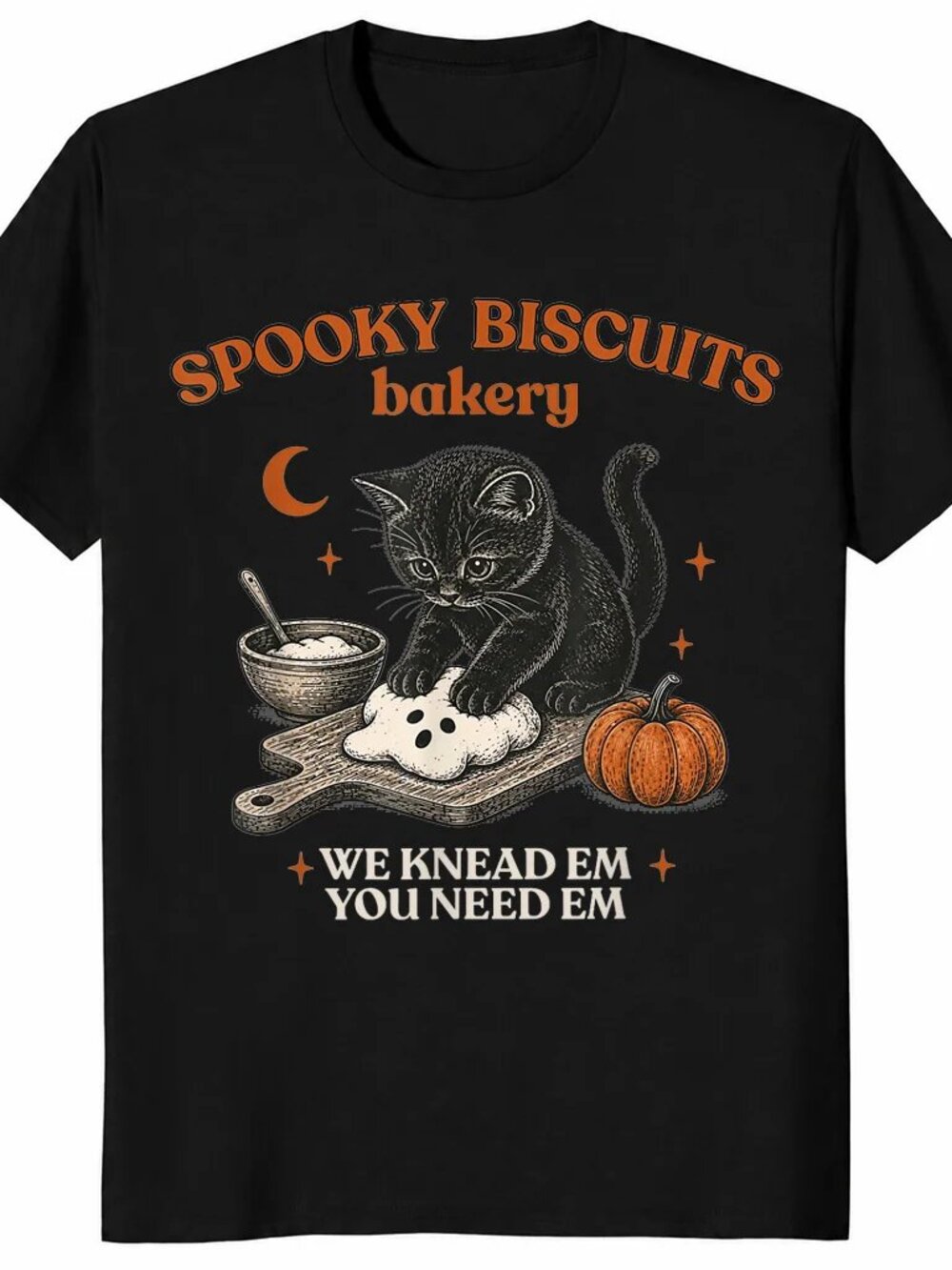 Spooky Biscuits Club Retro Halloween Cat Kneading Graphic Tee